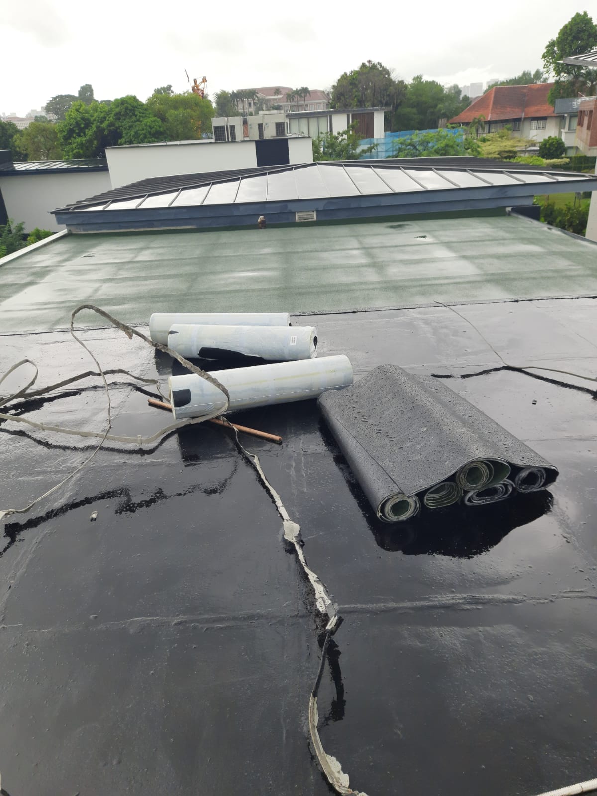 Parapet and gutter flashing, liquid membrane